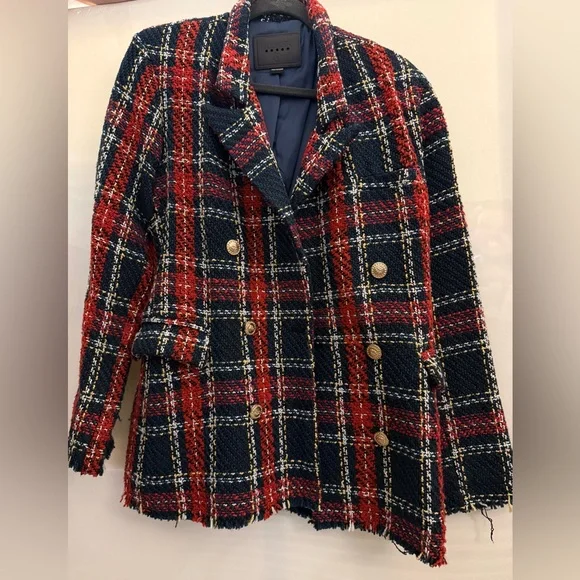 BlankNYC Red and Blue Prep School Plaid Blazer - Picture 2 of 6